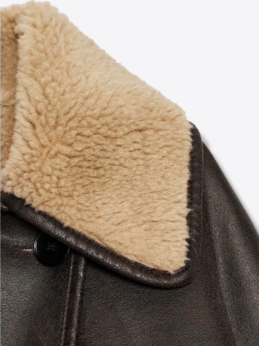 Zara Dark Brown Faux Leather Jacket with Beige Shearling Collar - Picture 3 of 8